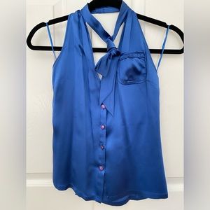 7 FOR ALL MANKIND backless silk blue top